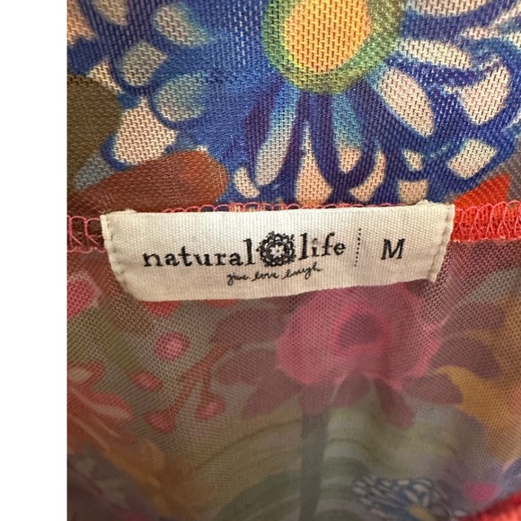 Natural Life Floral Mesh Tiered Maxi Dress Boho Cottagecore Sheer V-Neck Size M - Picture 3 of 9